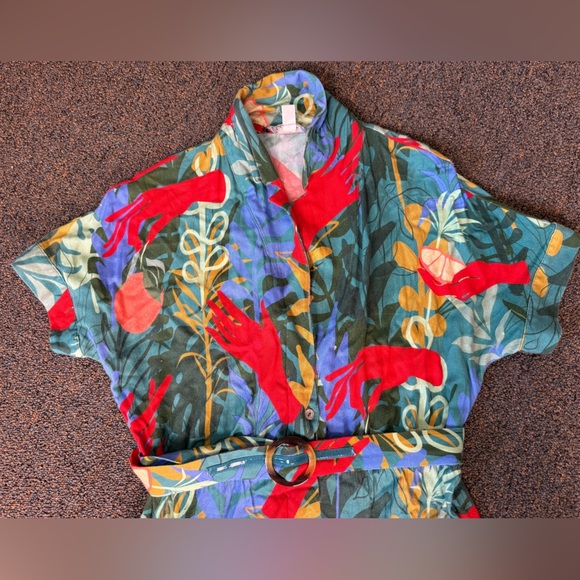 Hutch Rigby Tropical Floral Tie Waist Button Front Maxi Shirt Dress, Size M Boho - Picture 3 of 14